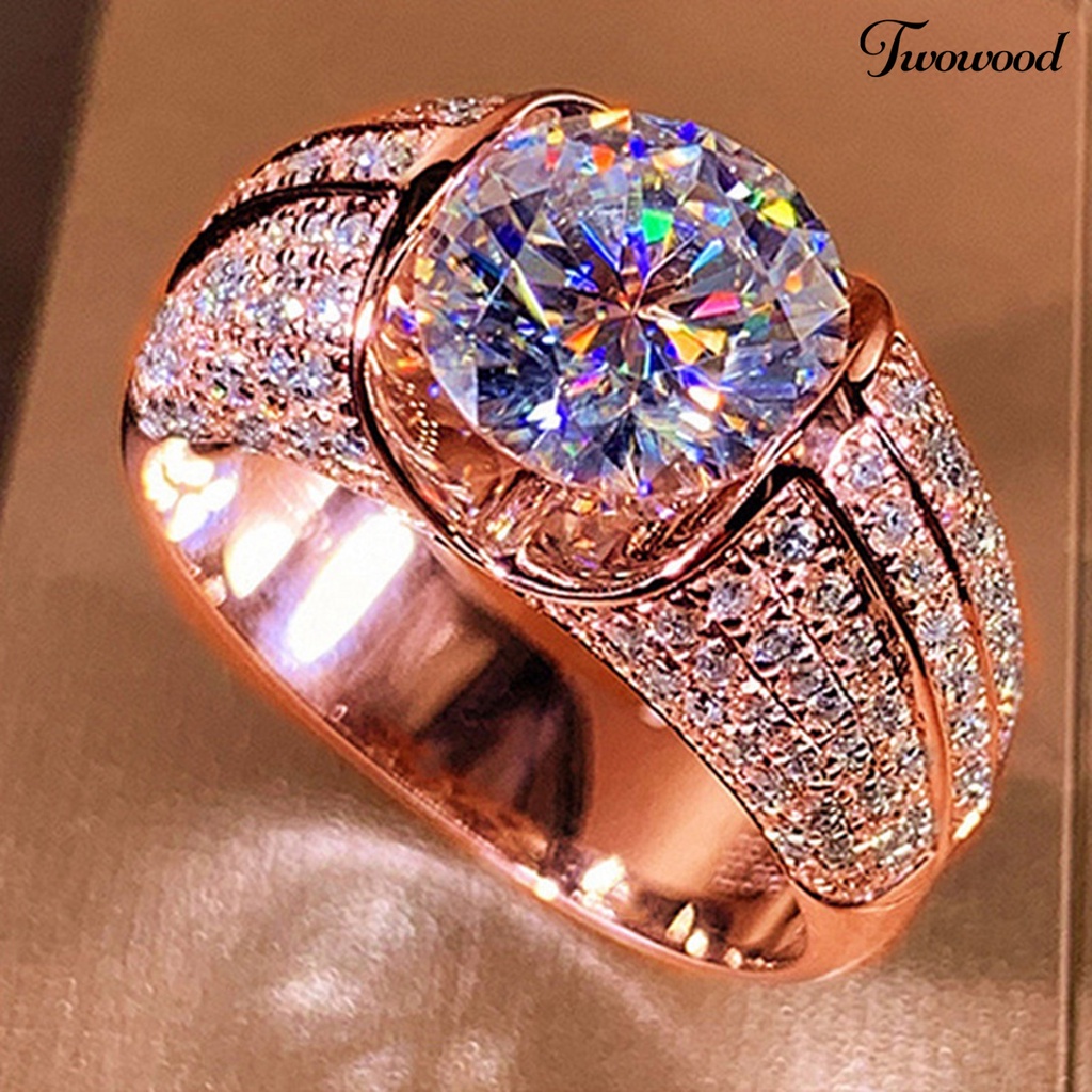 Cincin Cubic Zirconia Bahan Alloy Model Simple Untuk Wanita