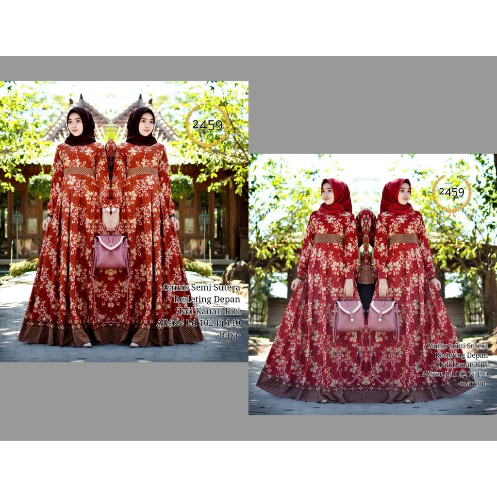 BAJU BATIK WANITA MODEL GAMIS SEMI SUTERA TERBARU T2459