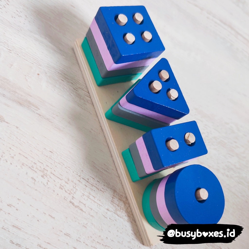 [busyboxes.id] mainan edukasi kayu stacker menyusun bentuk dasar geometri warna wooden toys