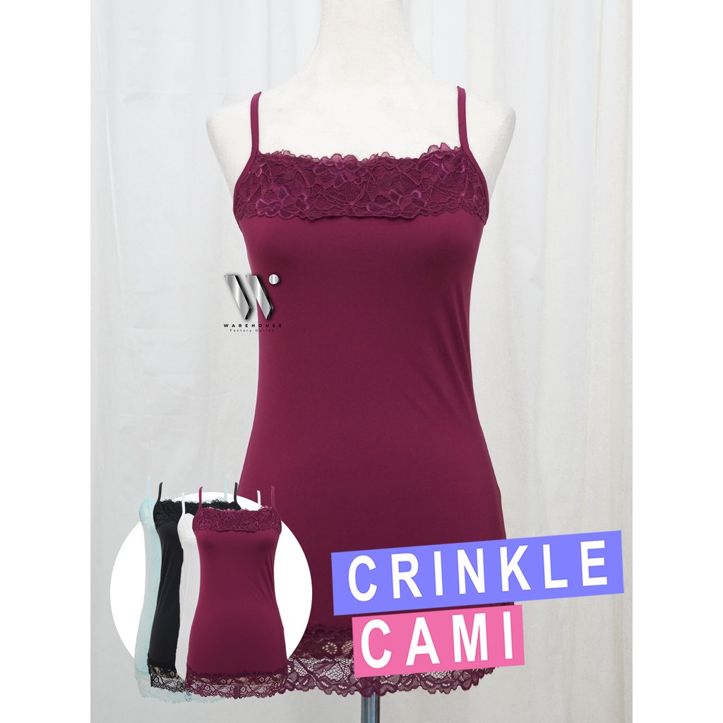 TANKTOP WANITA LINGERIE MAURICES CRINKLE CAMI WITH BROKAT NYLON SPANDEX