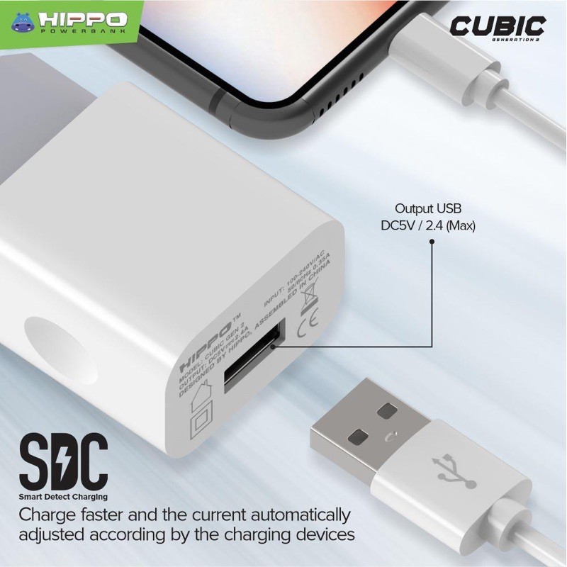 ECER Hippo Cubic Gen2 Adaptor ONLY Adaptor Charger satu USB OUTPUT 2.4A eceran batok charger cubic