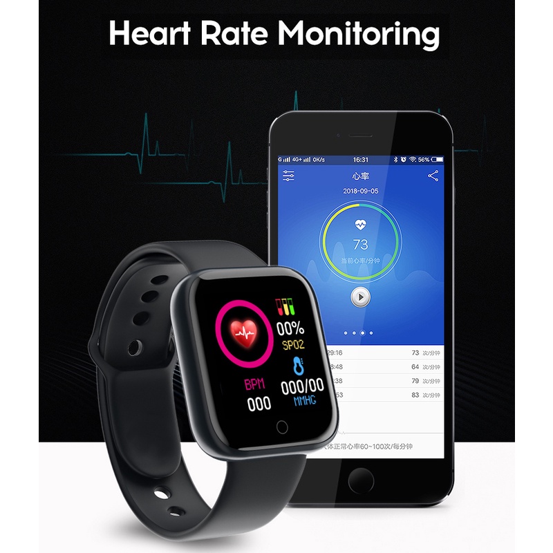 SKMEI Y68 Smartwatch band Jam Pria Wanita Sport Fitness Tracker Heart Rate Blood Oxygen Jam pintar digital Bluetooth Android synchronize sinkronisasi mi band  Y68 Smart Watch Fitness Bracelet Heart Rate Monitoring Reminder Step Counting Information Push