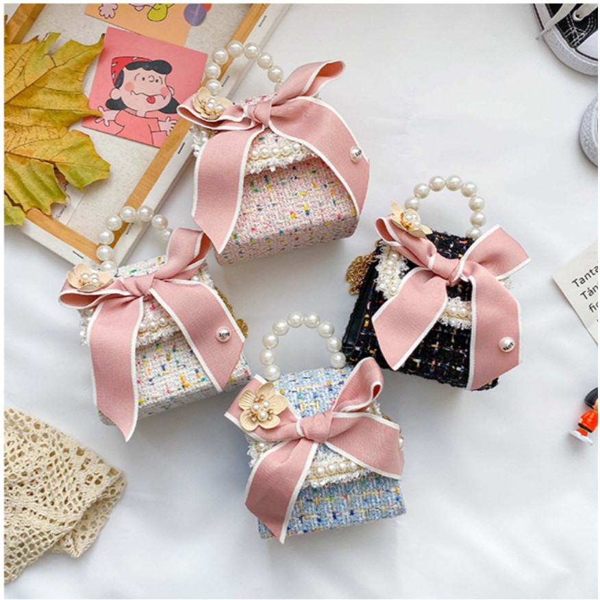 [meandboss] TAS21-Tas Selempang Anak Perempuan Fashion Korea Mutiara Pita Besar
