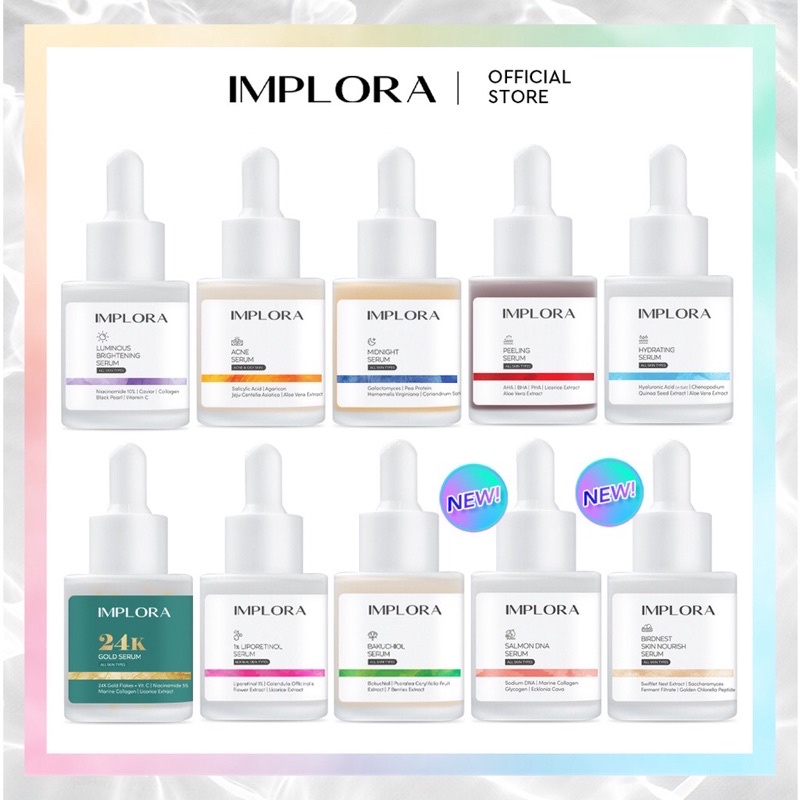 Implora Serum | Acne Serum | Midnight Serum | Peeling Serum | Luminous Serum | hydrating serum | K24 Gold Serum