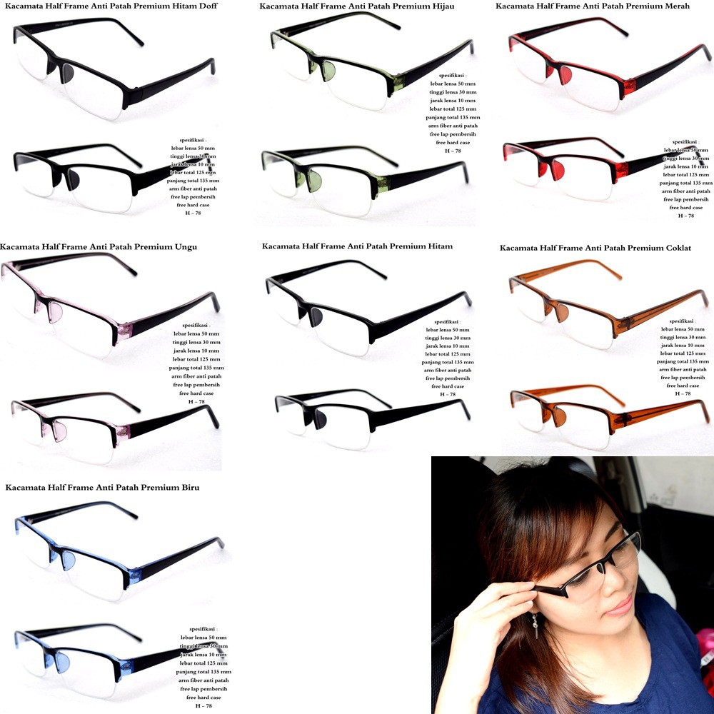 Kacamata half frame anti patah premium full set