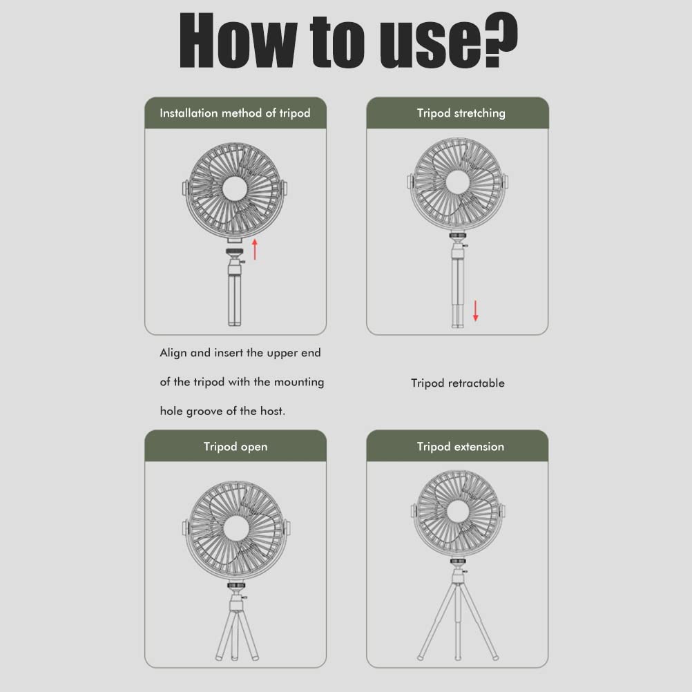 Multifunctional Tripod Tent Fan 360°&amp; 3 Speeds adjustable fan with Remote Control Night Light Kipas Angin Portable for Home Office Desktop and Travel