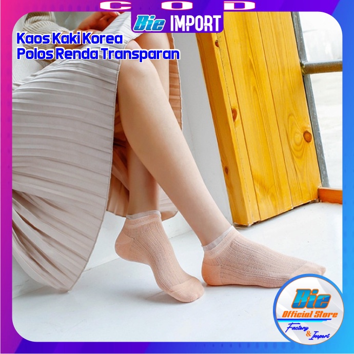 Kaos Kaki Korea Wanita Polos Renda Transparan Impor Best Seller