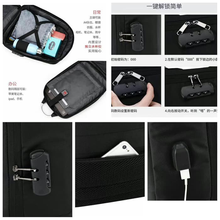 Tas Ransel POSO Backpack Anti Maling USB Port Charger TSA lock PS 3232