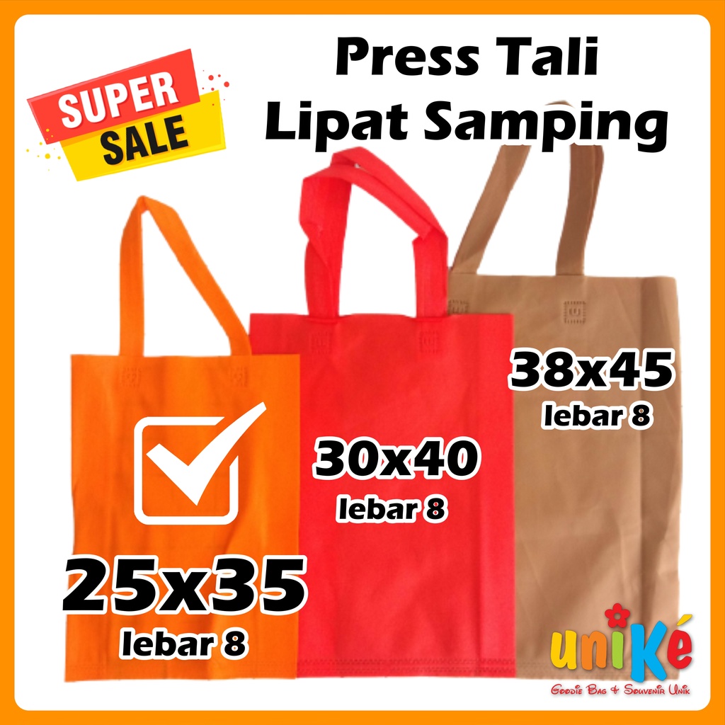 

Tas Kain Spunbond PRESS 25x35x8 Tali Goody Bag Seminar Souvenir Wedding Bingkisan Ulang Tahun Polos HLS