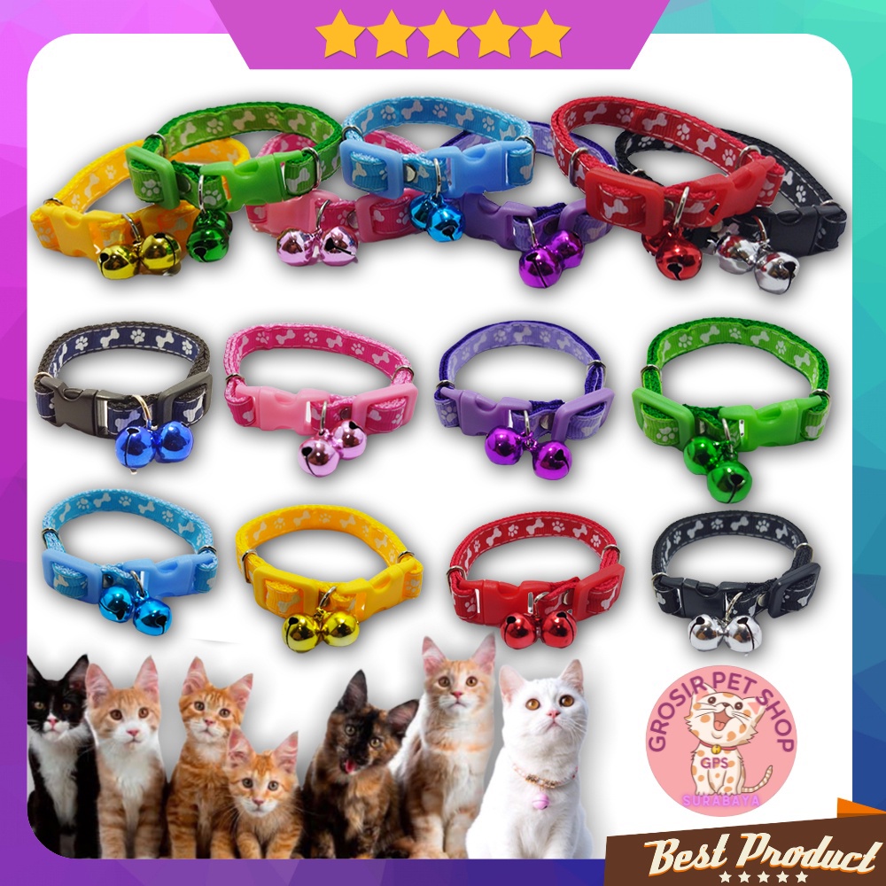 Cat collar kalung kucing motif tulang lonceng warna 2 buah 12 mm kualitas premium