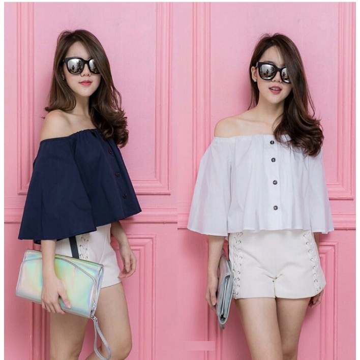 sabrina button baju atasan wanita korean style terbaru baju fashion atasan sexy wanita ro