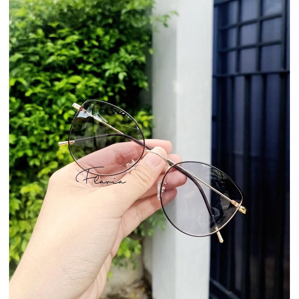 Flavia Eyewear - Kacamata Cleo Cat Eye Steel (custom minus, photochromic, blueray, bluechromic dan photobrown)