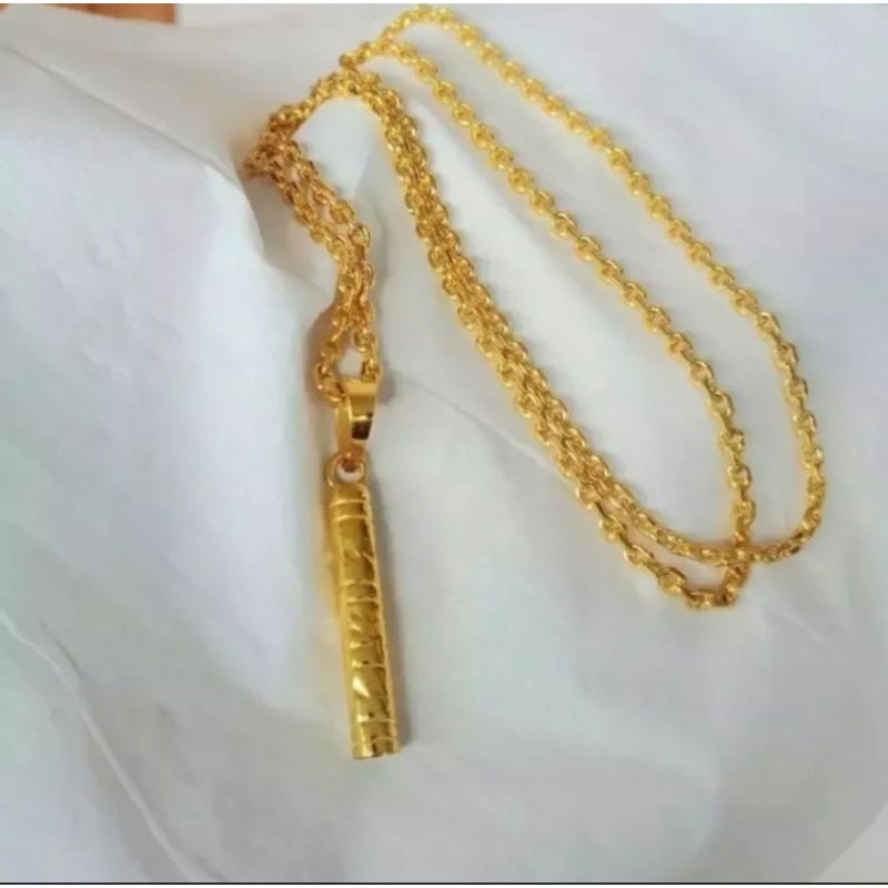 Kalung nuri dengan liontin bentuk bambu berlapis emas 24k sangat mewah dan cantik