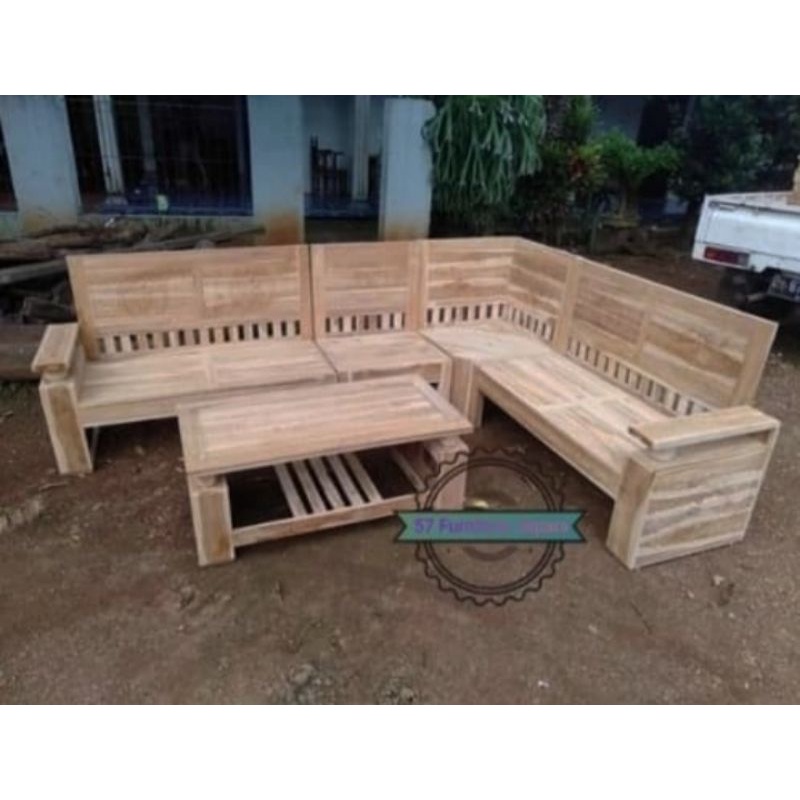 Meja Kursi Tamu Sudut Jati Mentahan - Kursi Meja Tamu Minimalis Jati Jepara