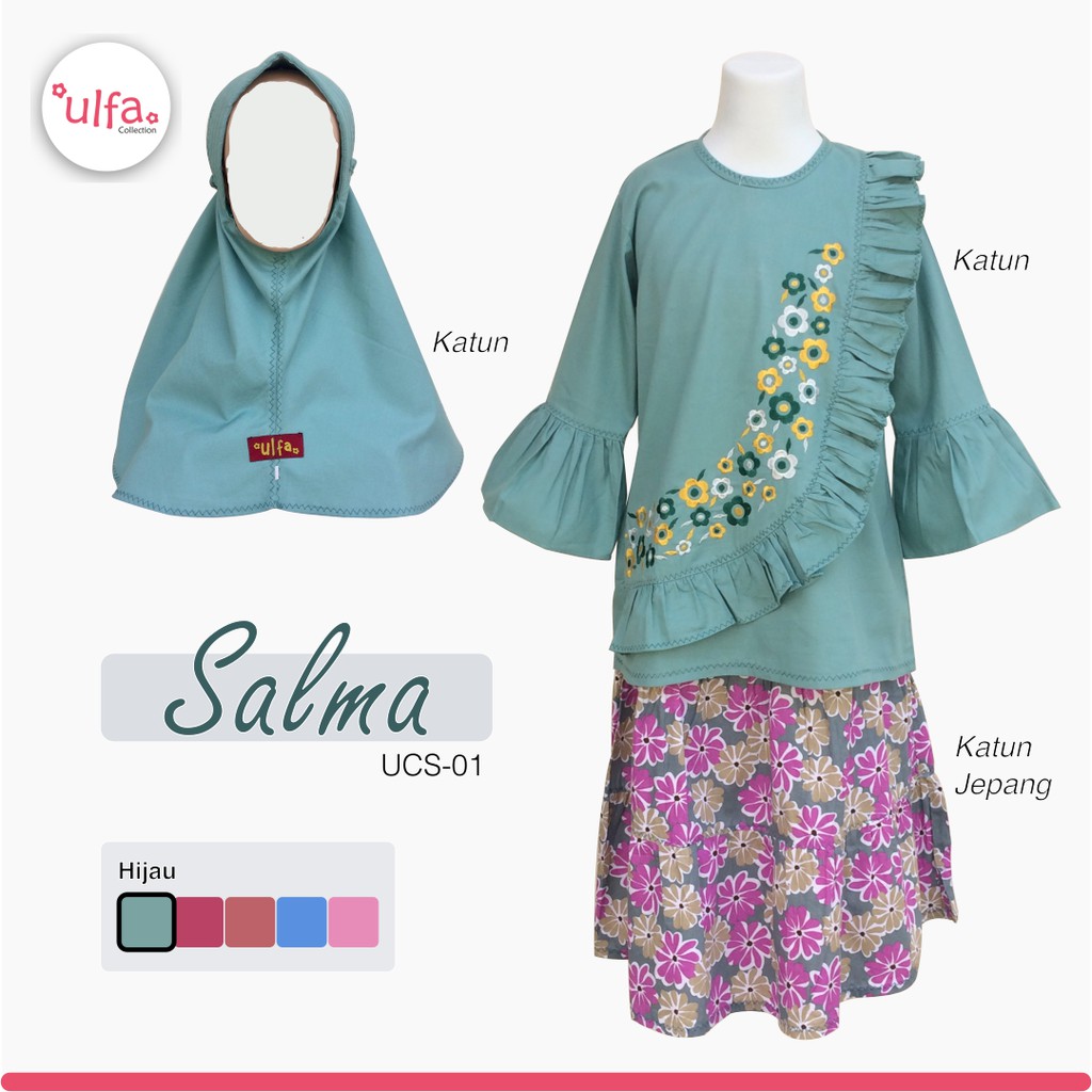 Baju Muslim Anak Perempuan Model Setelan Rok Warna Hijau Murah Berkualitas UCS-01 By Ulfa Collection
