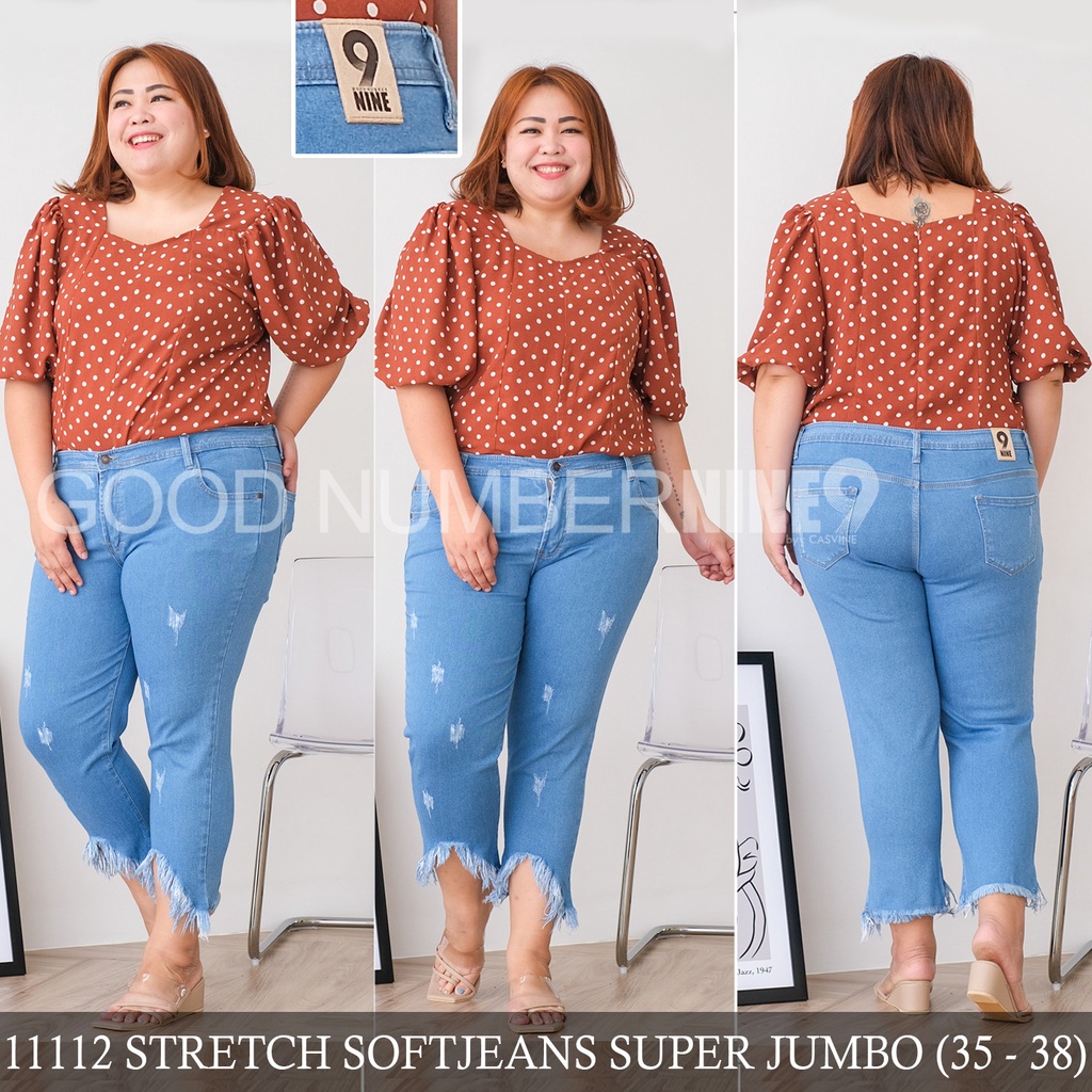 Celana 7/9 7per9 jeans ripped destroy sobek rumbai rumbay rumbai 11112 blue bigsize jumbo ADA 35-38