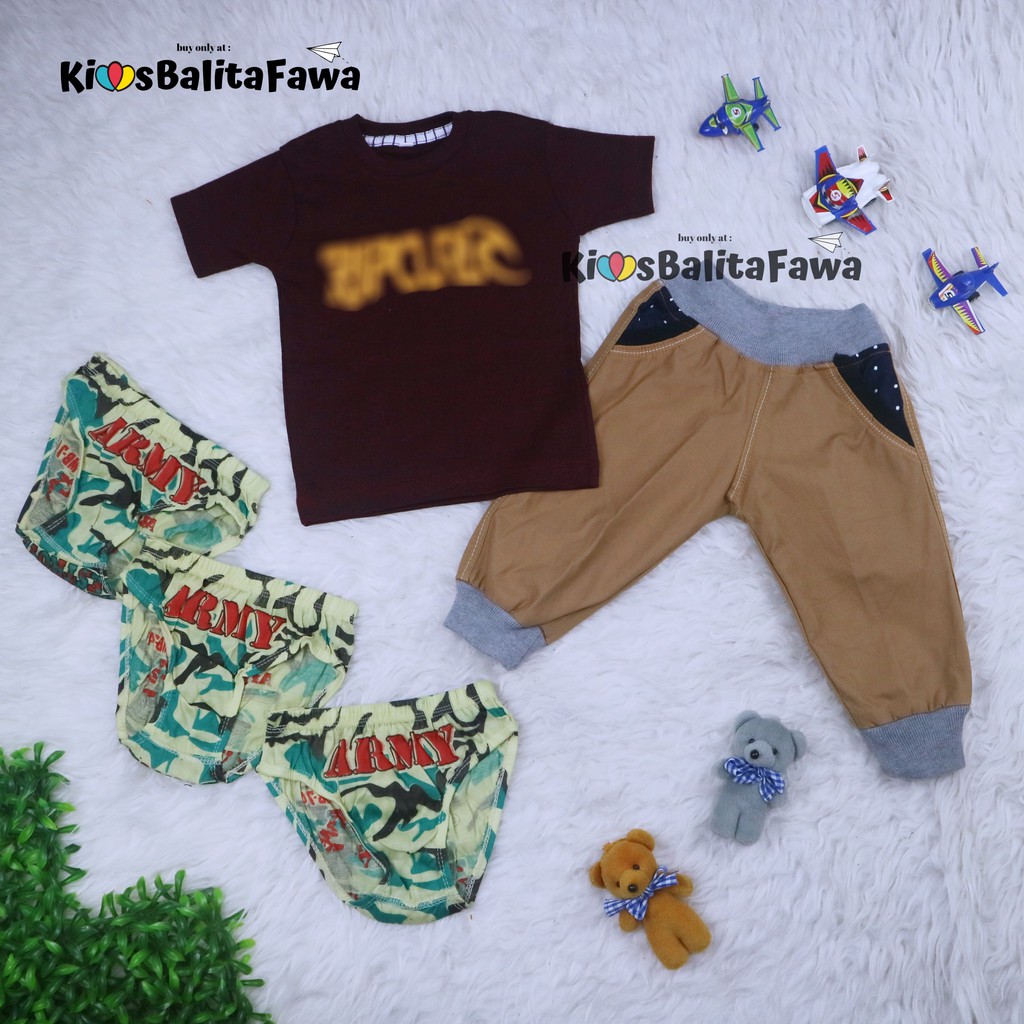 BUNDLING HEMAT Baju Anak Laki Setelan Celana 1-2 Tahun / Set Celana Jogger Baju Bonus Celana Dalam