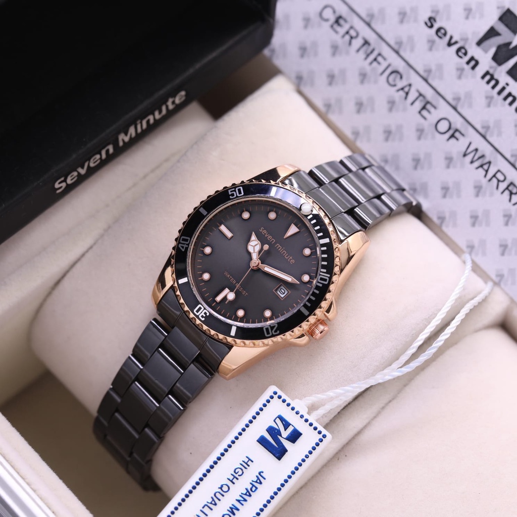 BEST SELLER JAM TANGAN WANITA SEVEN MINUTE FM95 TALI RANTAI TANGGAL AKTIF DM 3.5CM FREE BOX || JAM TANGAN WANITA FASHION WANITA SEVEN MINUTE