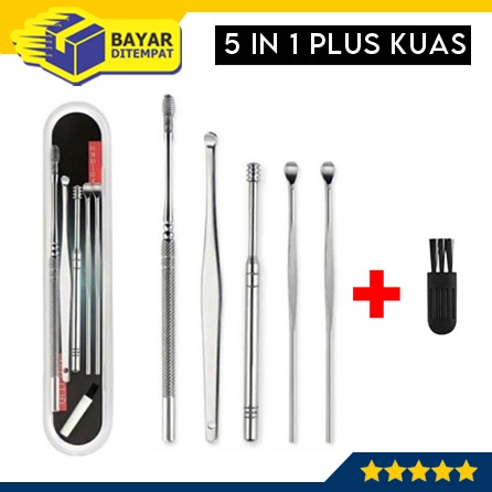 Korek Pembersih Kuping 5 in 1 PLUS KUAS Telinga Stainless Steel