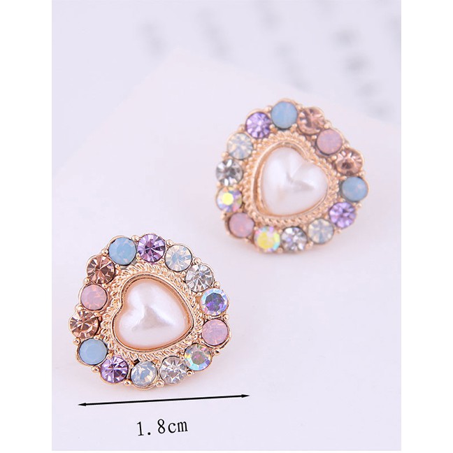 LRC Anting Tusuk Fashion Gold 925 Silver Needle Metal Flash Drill Geometric Love Earrings A58792