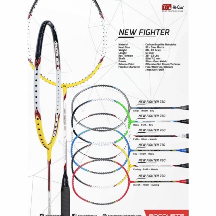 Raket Badminton HIQUA HQ NEW FIGHTER 730/750/760/770/780/790 +GRIP ORI