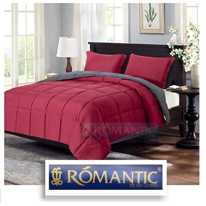 Two Tone Bedcover merah x abu by Romantic 180 x 200 Katun Jepang adem halus custom dua warna 2