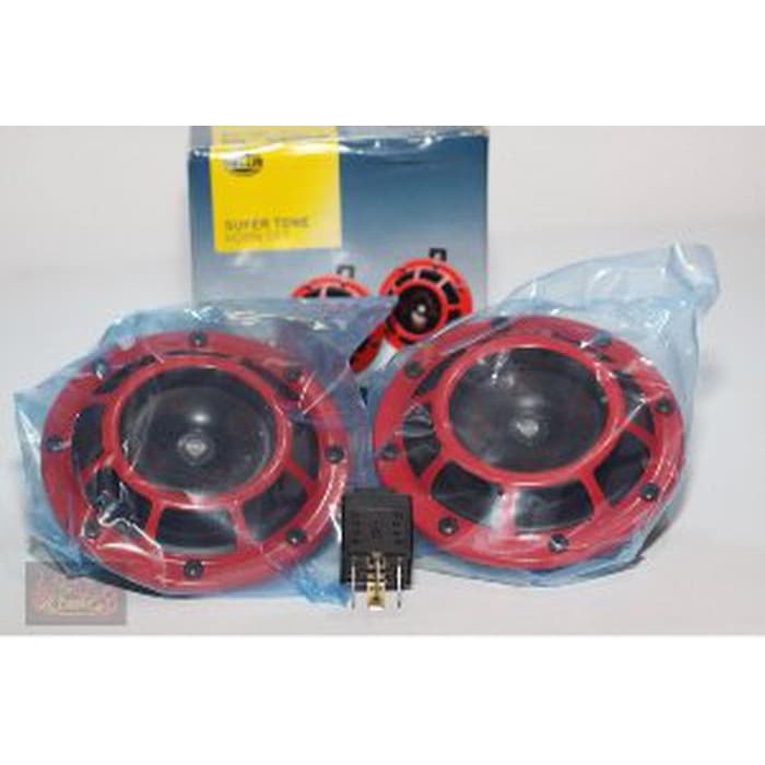 Klakson Hella Double Disk Supertone Merah Red Original + Relay Hella