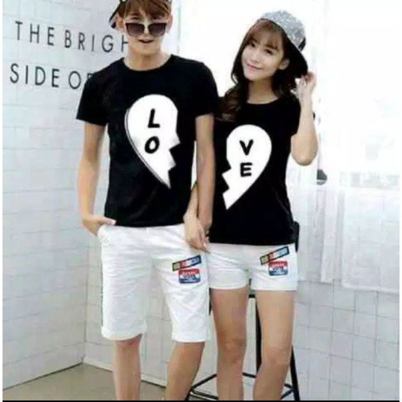 Kaos Couple Love Pecah Black / Baju Pasangan / Couple Murah