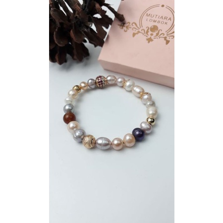 Mutiara Lombok Asli | Gelang mutiara air tawar kombinasi batu alam.