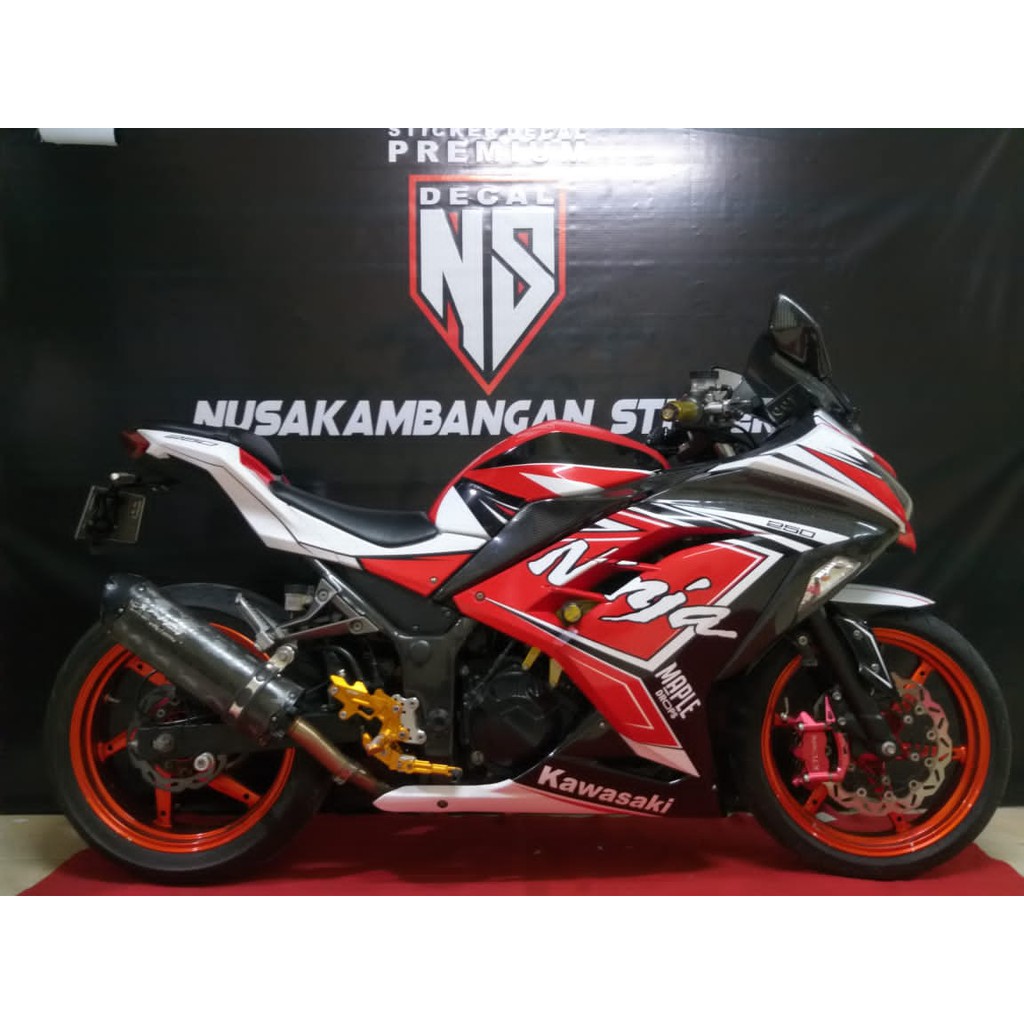 Decal Stiker Motor Kawasaki  Ninja 250 Fi Full Body Racing Team Merah Putih Grafis Sticker Custom Va
