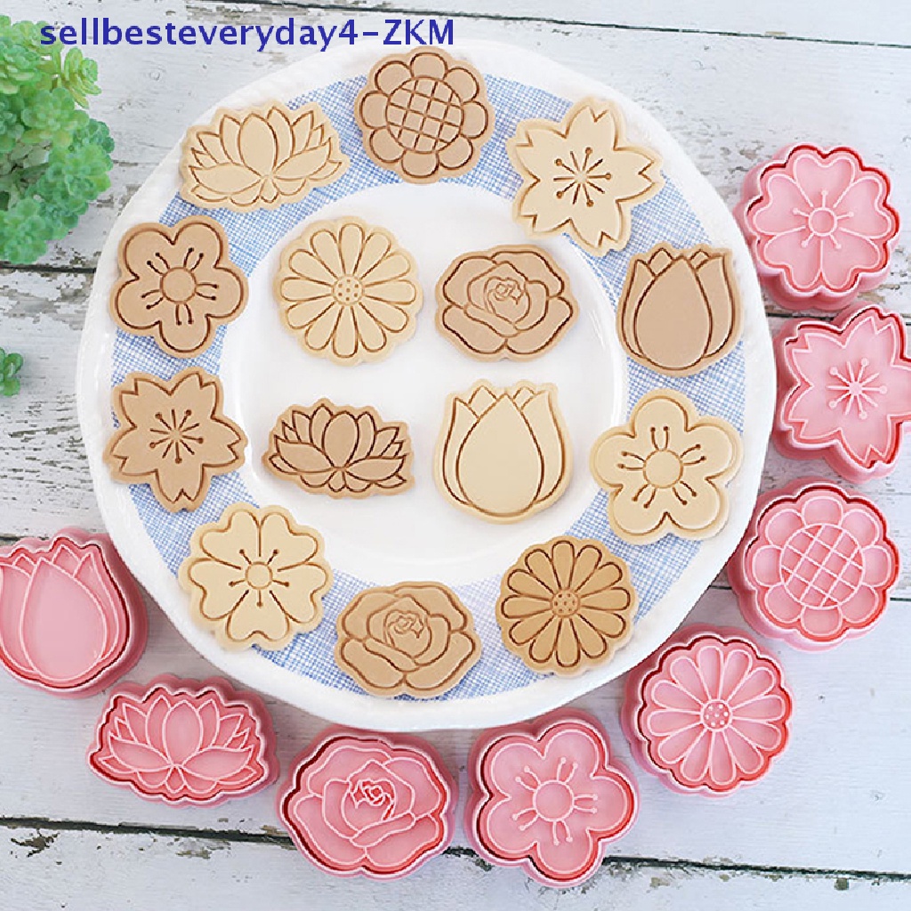 8pcs / Set Cetakan Kue / Biskuit Bentuk Bunga 3D Bahan Plastik Untuk Dapur