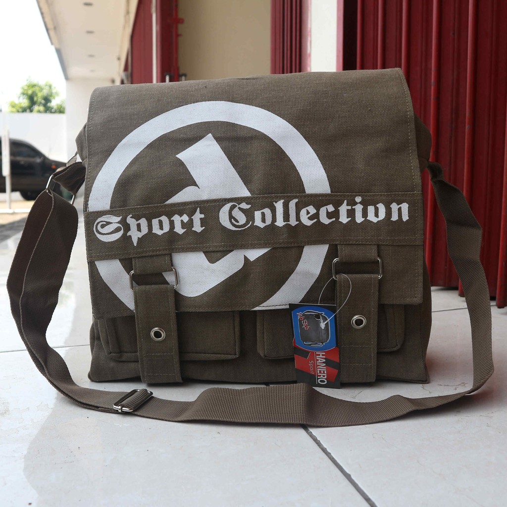 Tas Selempang Kanvas Coklat Fashion Pria Slingbag Outdoor Keren Trendy