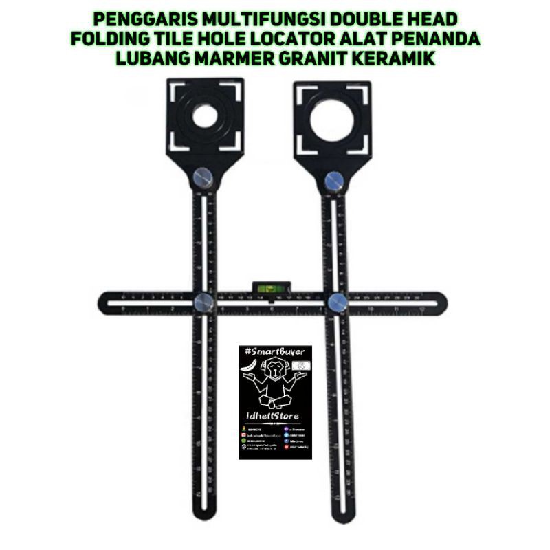 

New PENGGARIS MULTIFUNGSI DOUBLE HEAD FOLDING HOLE LOCATOR ALAT PENANDA LUBANG MARMER GRANIT KERAMIK