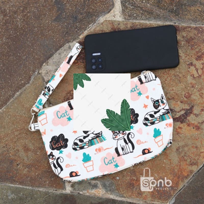 Grosir Dompet Pouch Wanita Kanvas Meow Cat Elegan