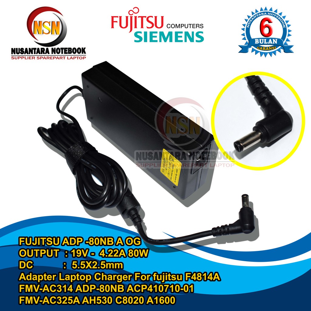 Adaptor Charger Laptop Fujitsu Siemens Lifebook C1000 C2000 E2000 E6000 E8000 N S T Series 19V 4.22A