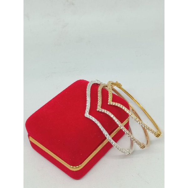 GELANG BANGLE V MP COR LISTRING /GELANG PERAK ASLI SILVER 925 LAPIS EMAS/ GELANG FASHION WANITA TERBARU