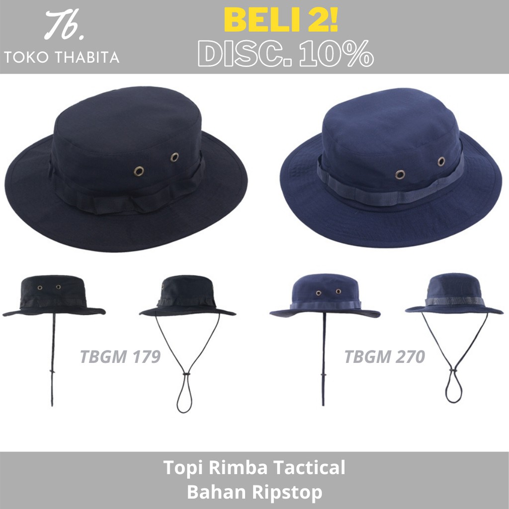 Topi Rimba Pria Wanita Dewasa Tactical Original Outdoor Hitam Navy Bucket Ripstop