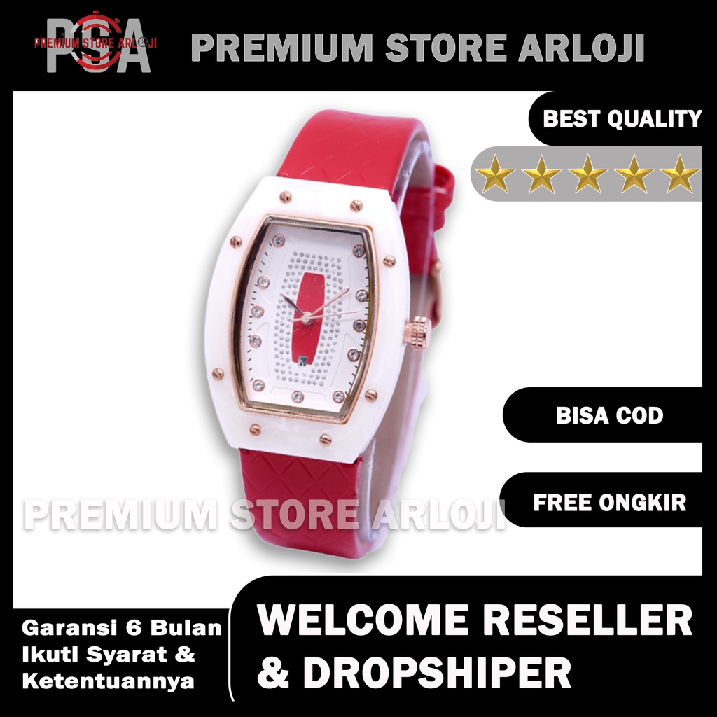 Grosiran Jam Tangan Wanita Rm385HB Analog Tali Rubber Tanggal Aktif Free Baterai (BISACOD)