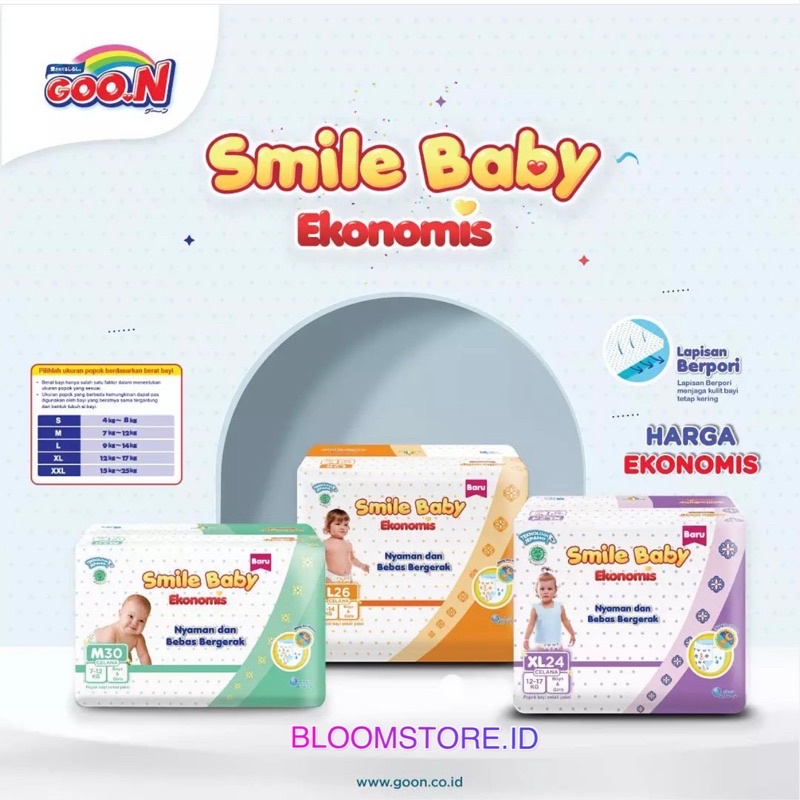 GOO.N GOON Smile Baby Ekonomis Size M30 L26 XL24 M 30 L 26 XL 24 Murah Promo Popok Celana Sekali Pakai Pant Pants Termurah Ready All Size Bloomstore Bloom