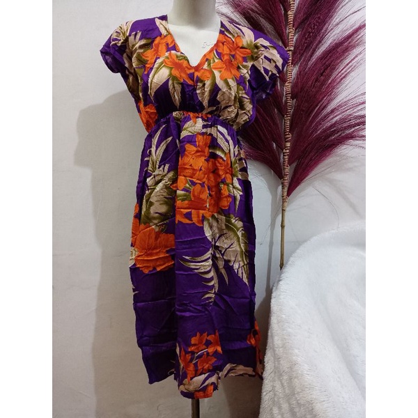 DASTER BALI MANOHARA BAJU TIDUR MOTIF JEPUN BUNGA KINANTI BALI KEKINIAN RAYON WARNA WARNI-Ungu