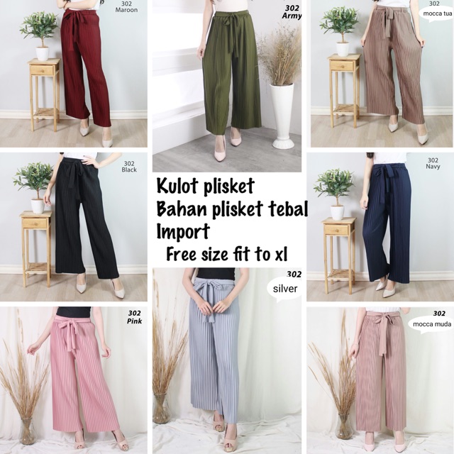 CELANA KULOT PLISKET GAZ FREE SIZE FREE BELT