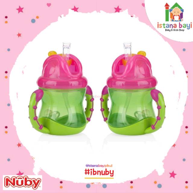 Nuby Grip Flip N Sip Straw - Botol Minum Anak