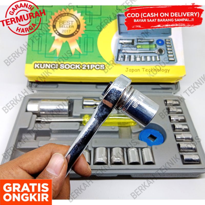 kunci Shok bengkel motor 10 pcs Size 8 - 24 mm / kunci sok gagang L panjang / kunci shok Gagang krek panjang / kunci pas shock socket set  original-4