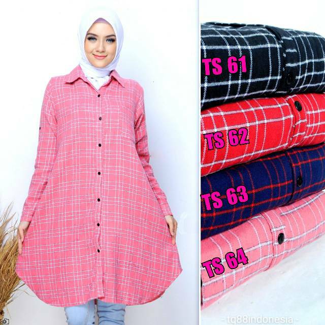 Tunik flanel/tunik/tunik kotak/hem tunik/tunik murah/kemeja tunik/hem/tunik muslim/boyfriend shirt