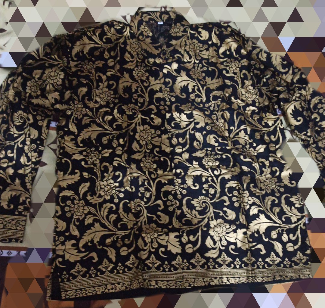{bayar Di Tempat|cod}kemeja Batik Prada Emas Kembang Gede B555 Hitam  Atasan Pria Batik Modern