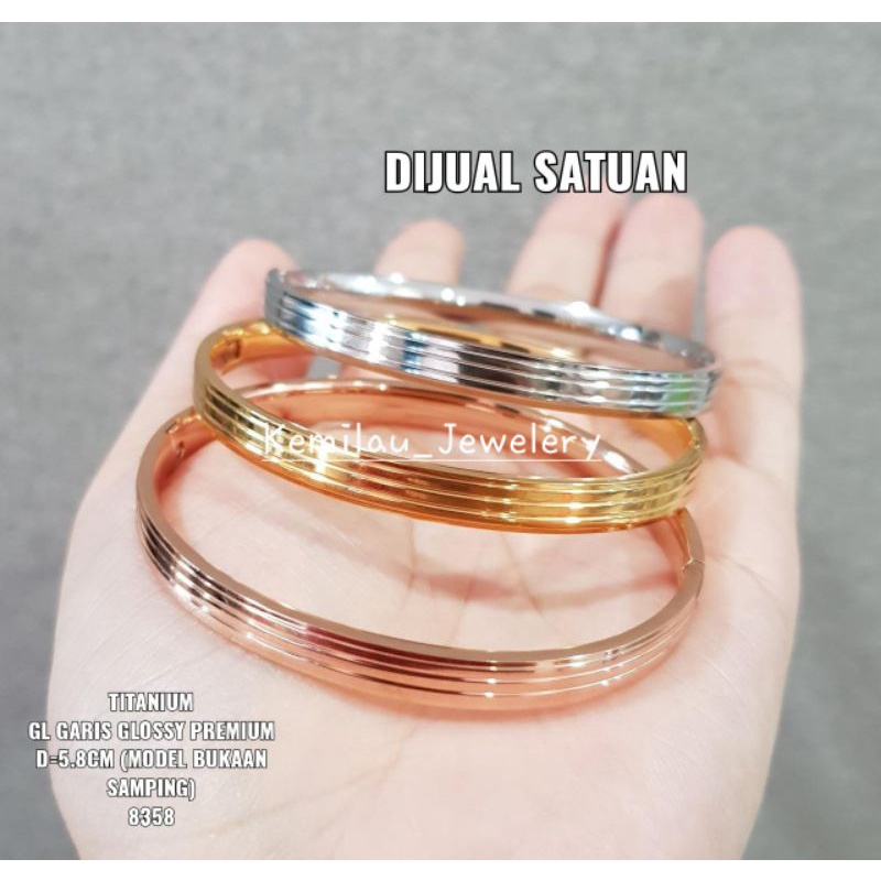 Gelang Titanium Polos Glossy Garis Titanium