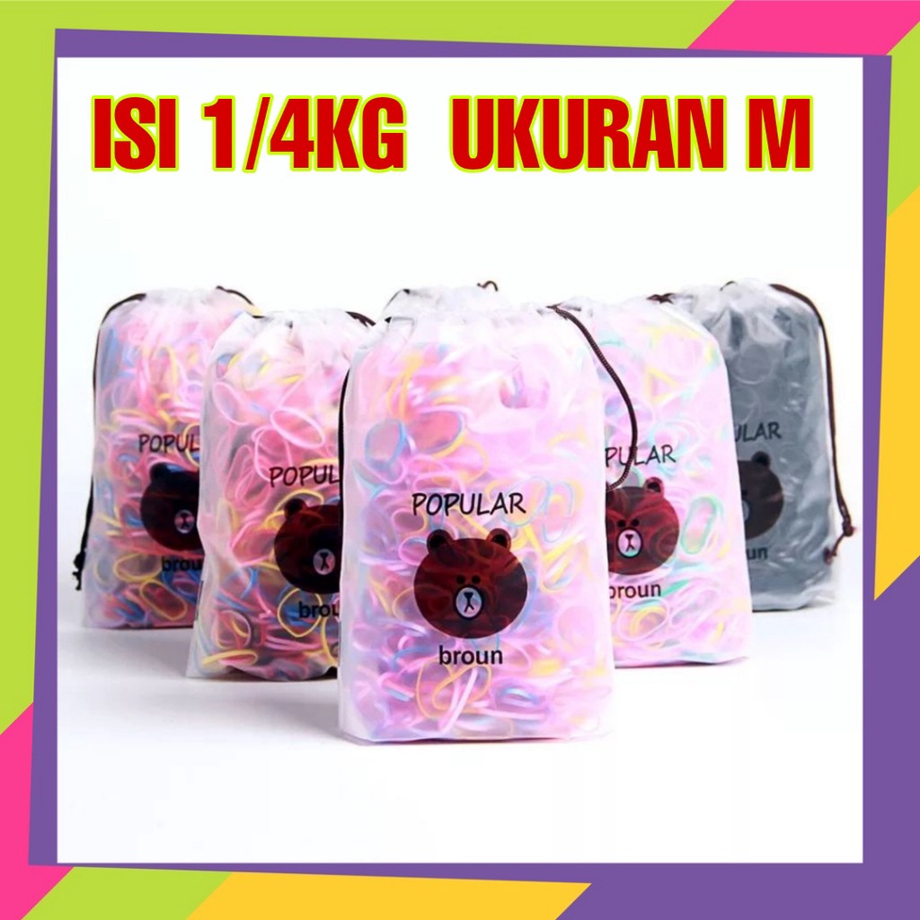 1681D1 / Karet Jepang ikat rambut ukuran M isi 1ons &amp; 1/2kg free pouch