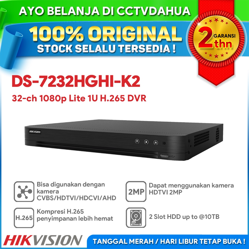 HIKVISION DS-7232HGHI-K2 32-CH 1080P LITE 1U H.265 DVR GARANSI RESMI