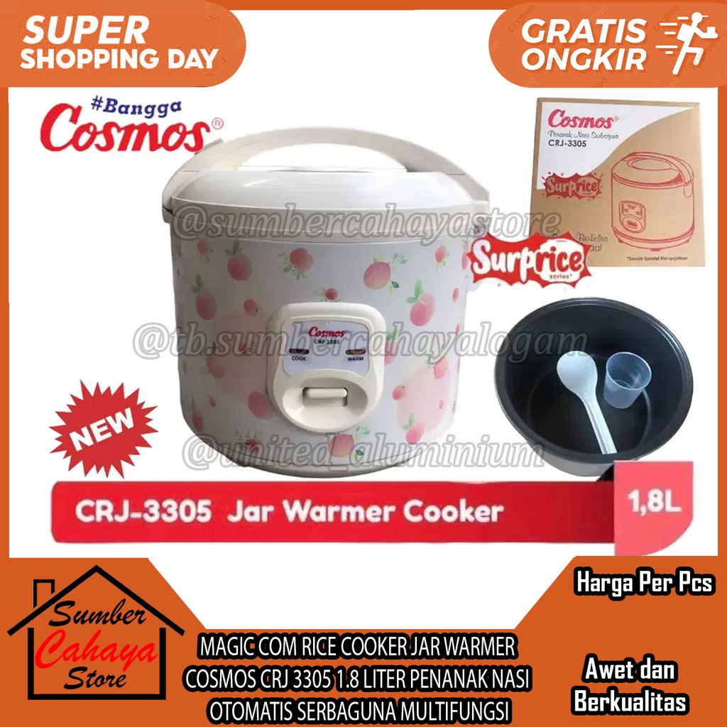 RICE COOKER JAR WARMER MAGIC COM COSMOS CRJ 3305 1.8 LITER L LTER MEJIKOM MEJICOM MEMASAK MENGUKUS M