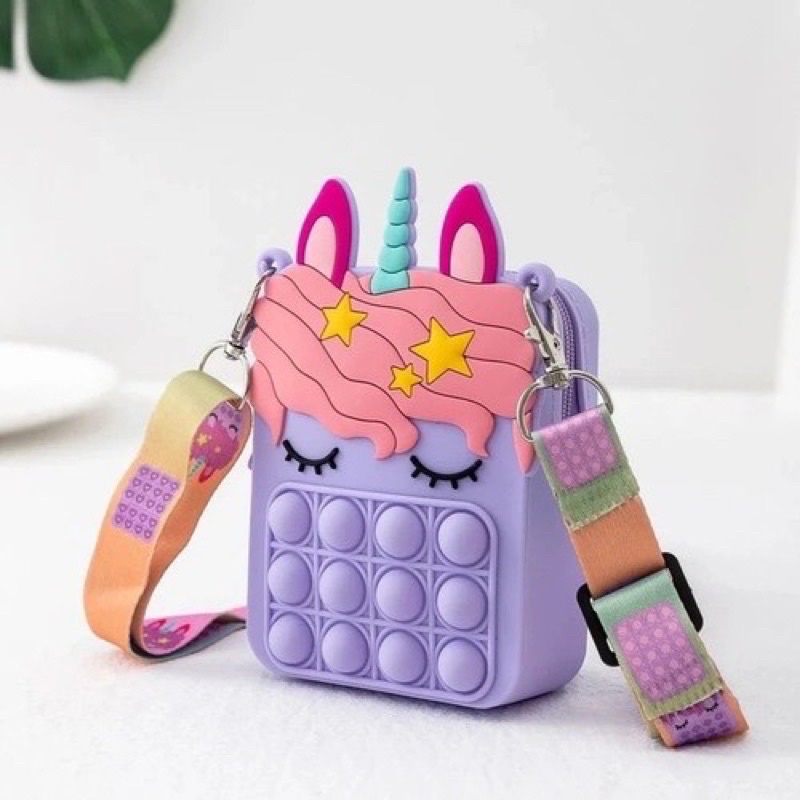 Tas pop it slempang unicorn mini tas anak